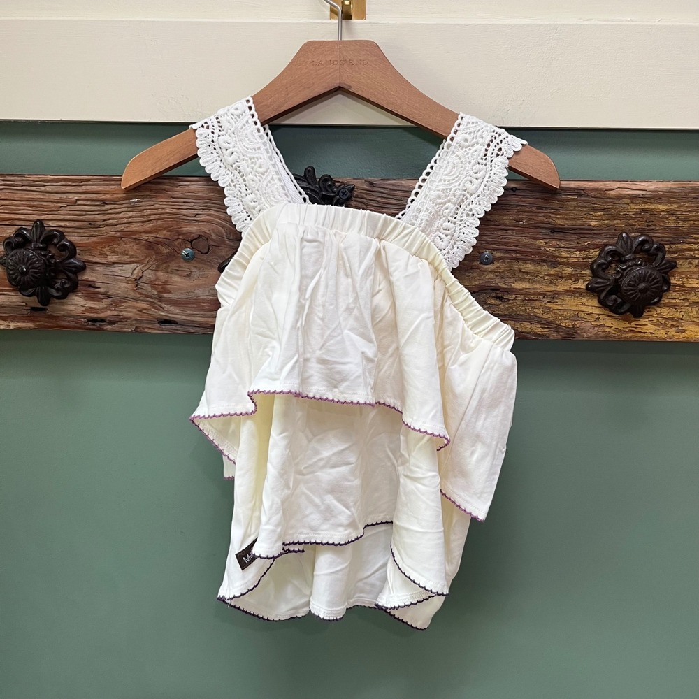 Matilda Jane Girls Cream Ivory Tiered Ruffle Tank Top Crochet Lace Straps Size 8